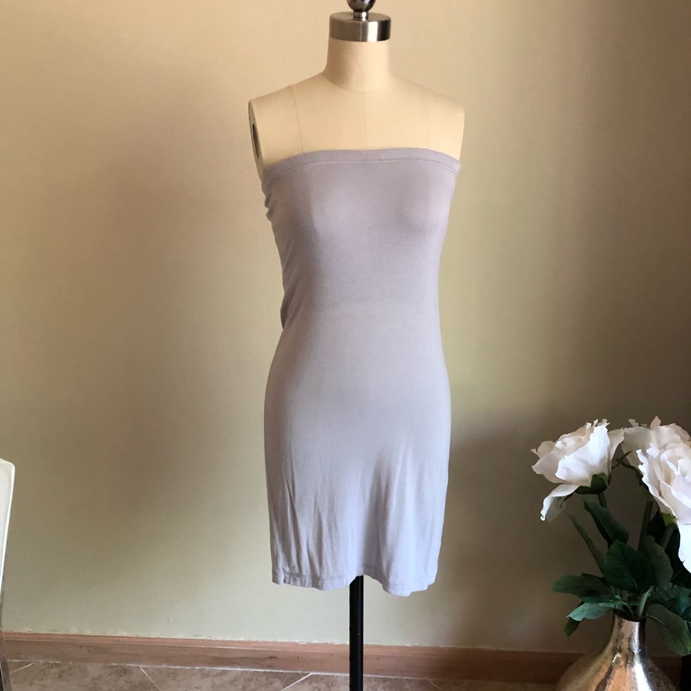 COPY - Dove grey strapless dress.